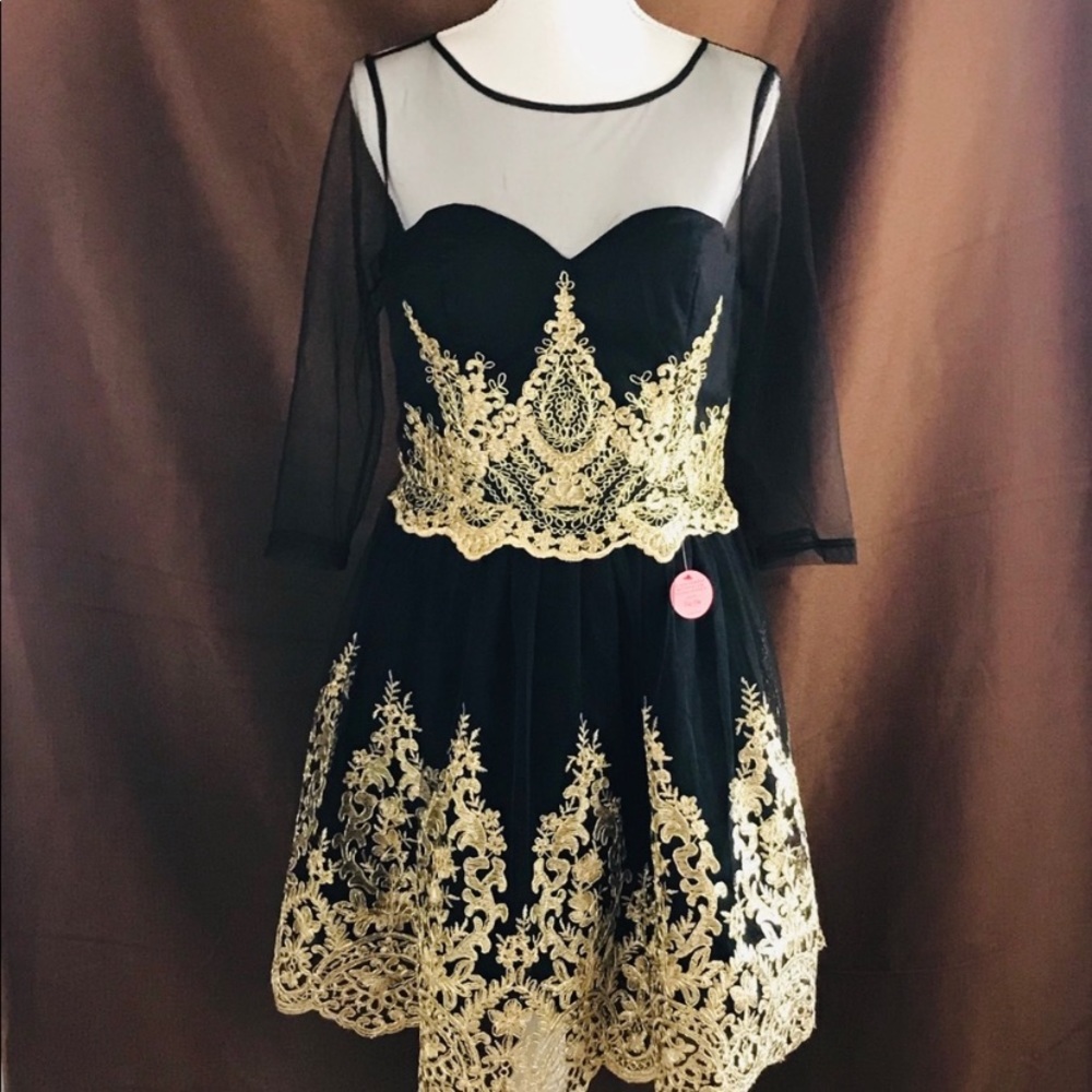 NEW holiday gold black chi chi London dress